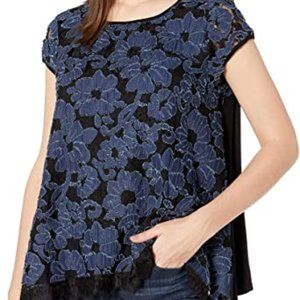 Karen Kane Denim Patched Relaxed Lace Top S NWT